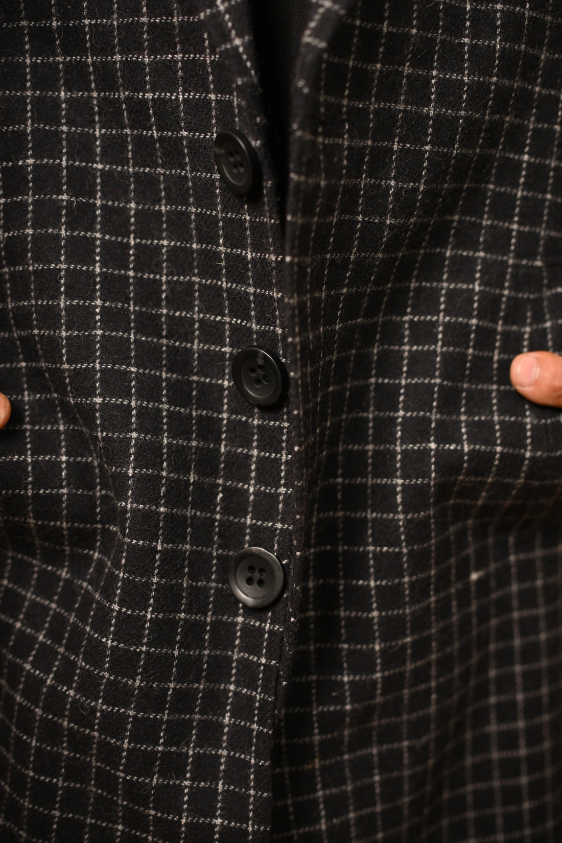 Black With Micro Check  Woollen Overcoat