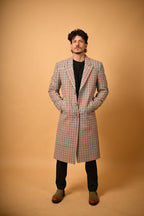 Cream Base with Red & Black Checks Woollen  Overcoat