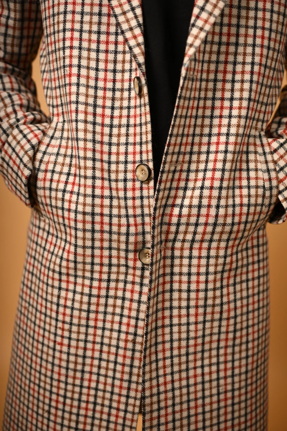 Cream Base with Red & Black Checks Woollen  Overcoat