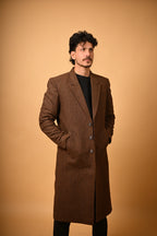 Coffee Brown Houndstooth Woollen Overcoat