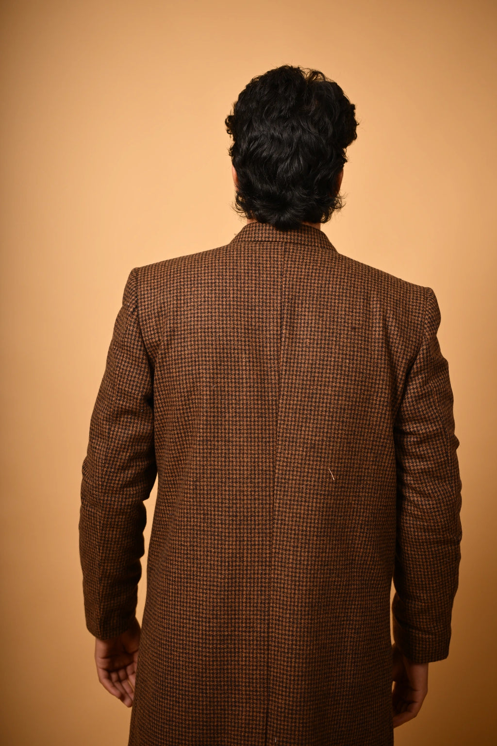 Coffee Brown Houndstooth Woollen Overcoat