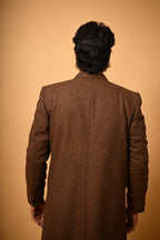 Coffee Brown Houndstooth Woollen Overcoat