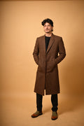 Coffee Brown Houndstooth Woollen Overcoat