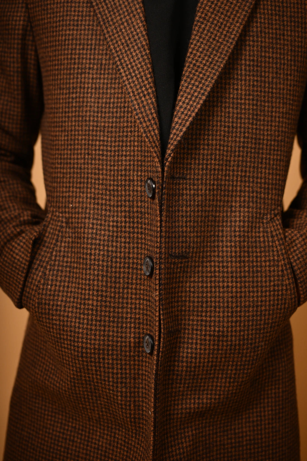 Coffee Brown Houndstooth Woollen Overcoat