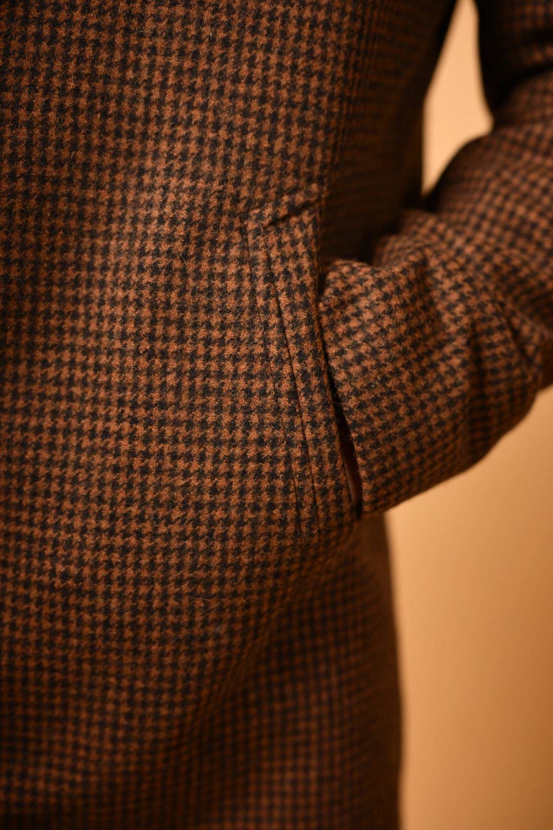 Coffee Brown Houndstooth Woollen Overcoat