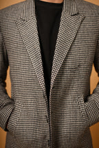 Grey With Black Mini Houndstooth Woollen Overcoat