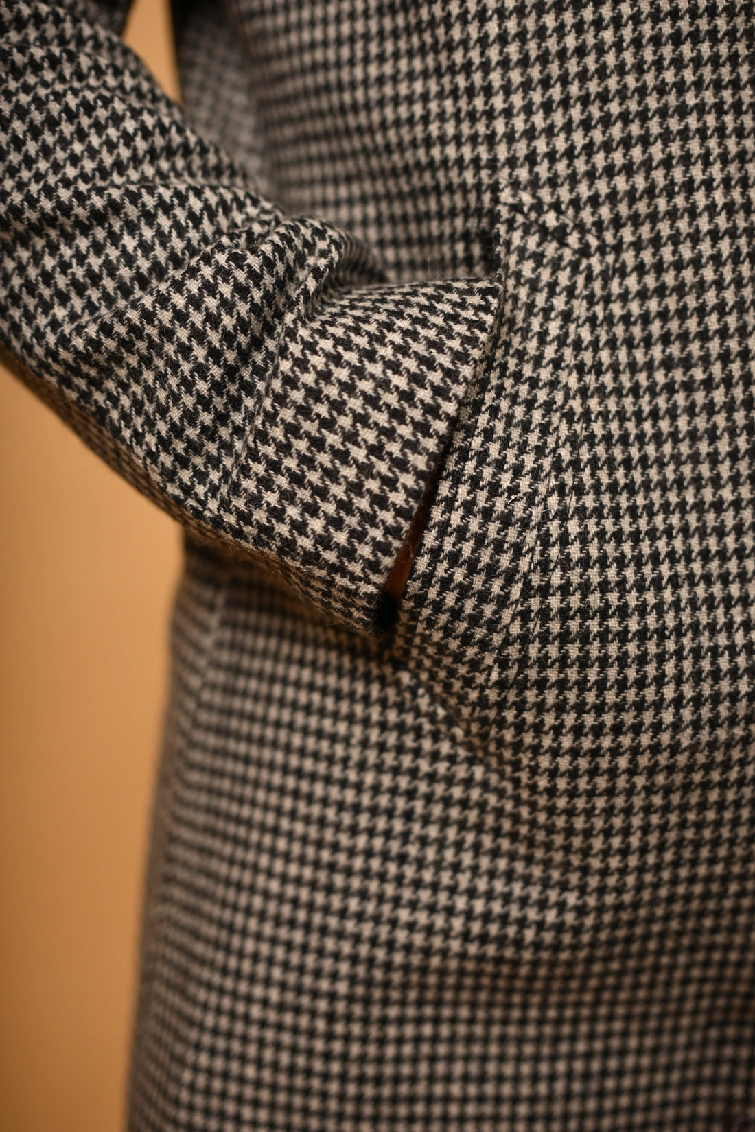 Grey With Black Mini Houndstooth Woollen Overcoat