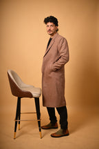 Soft Camel Brown Herringbone Woollen Overcoat