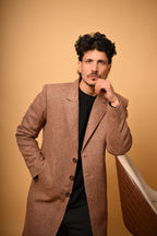 Soft Camel Brown Herringbone Woollen Overcoat