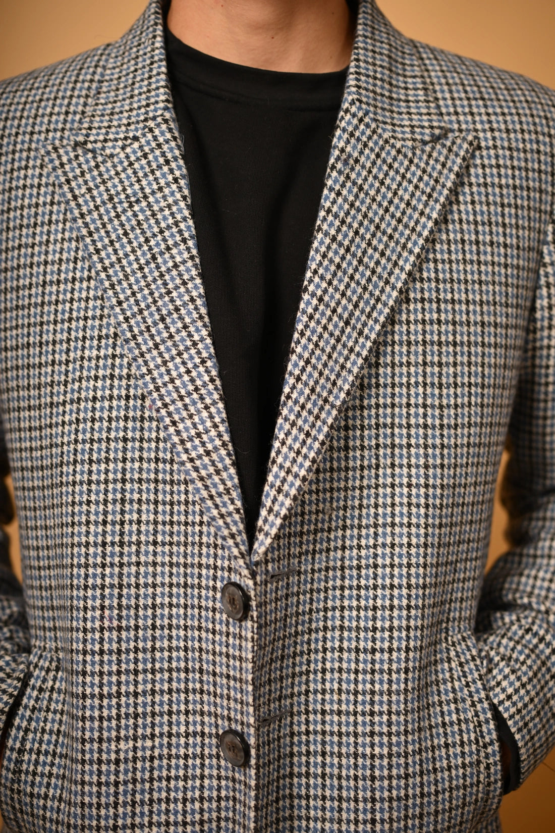 Sky Blue with Black Mini Check Woollen Overcoat