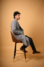 Sky Blue with Black Mini Check Woollen Overcoat for men 
