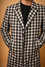 baraqah black and white check winter overcoat for men