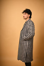 baraqah black and white check winter overcoat for men