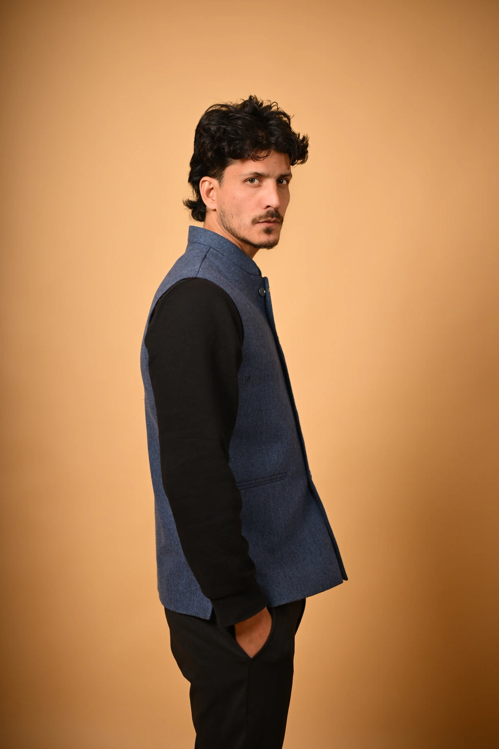 Deep Navy Blue Woollen  Waistcoat