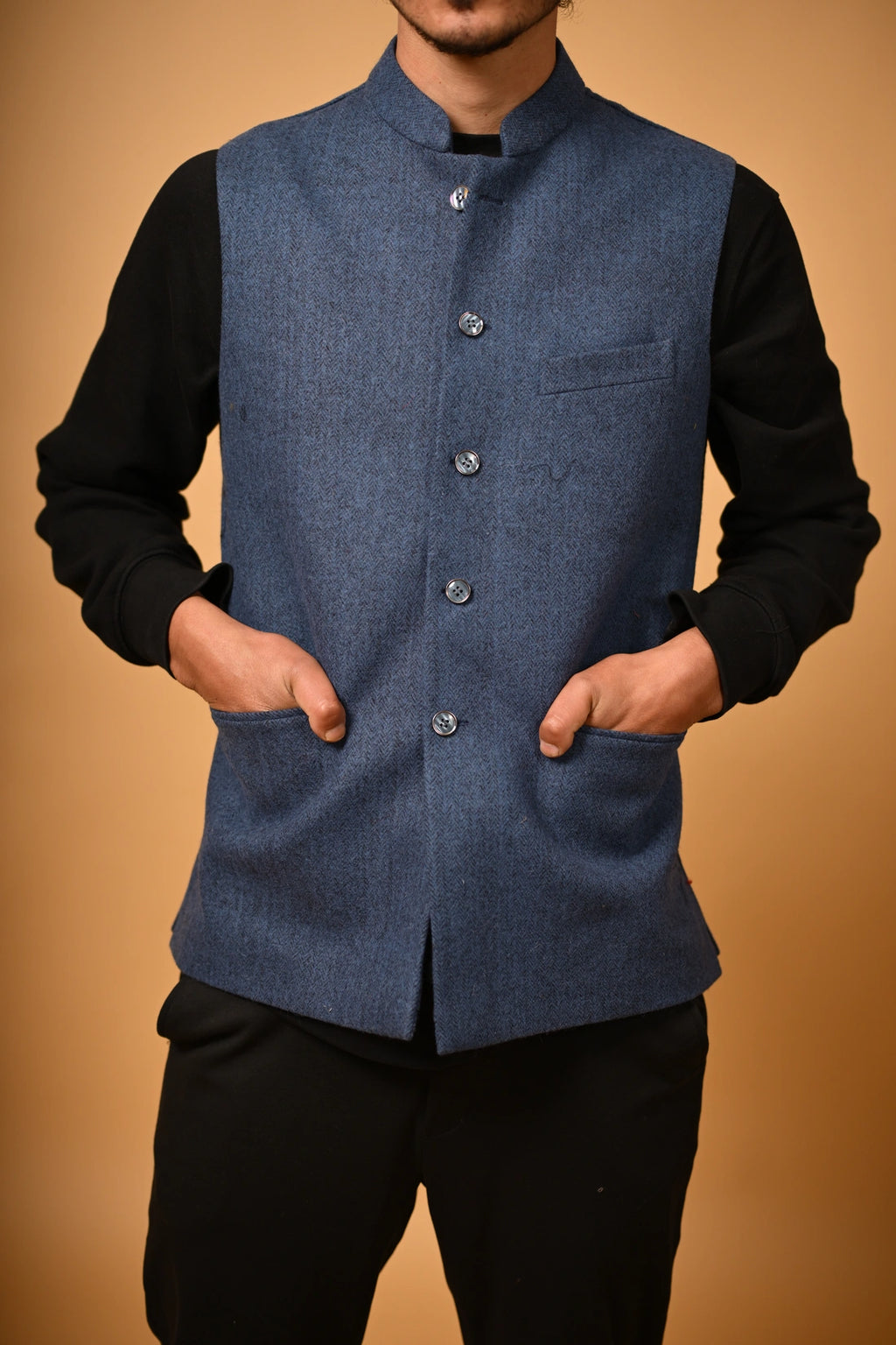 Deep Navy Blue Woollen  Waistcoat