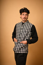 Black With White Bold Check Woollen Waistcoat