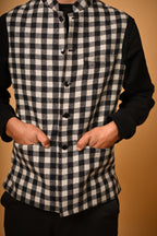Black With White Bold Check Woollen Waistcoat