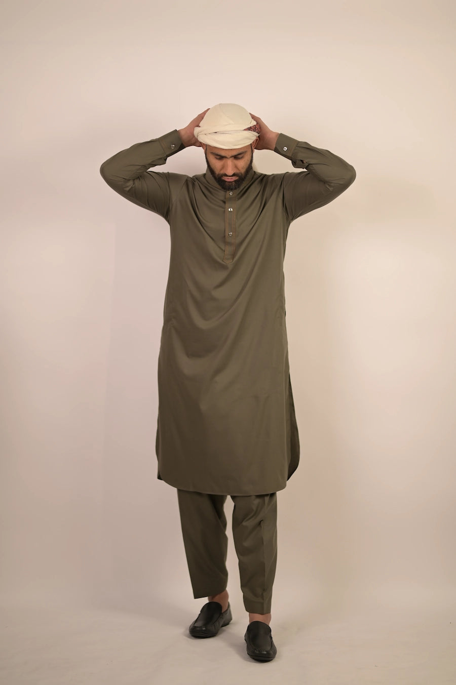 olive green color summer kurta pajama for men 