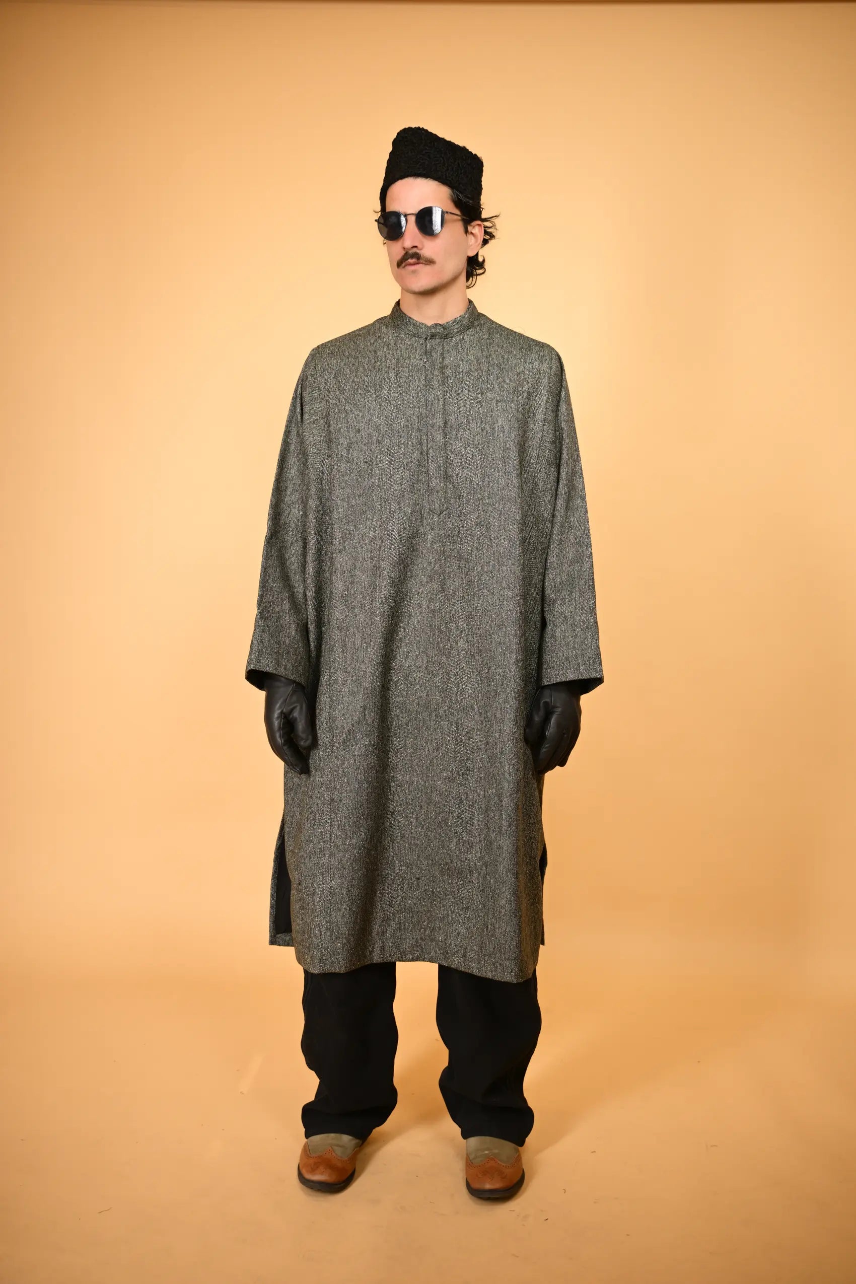 baraqah green stone weave winter traditional pheran for men 