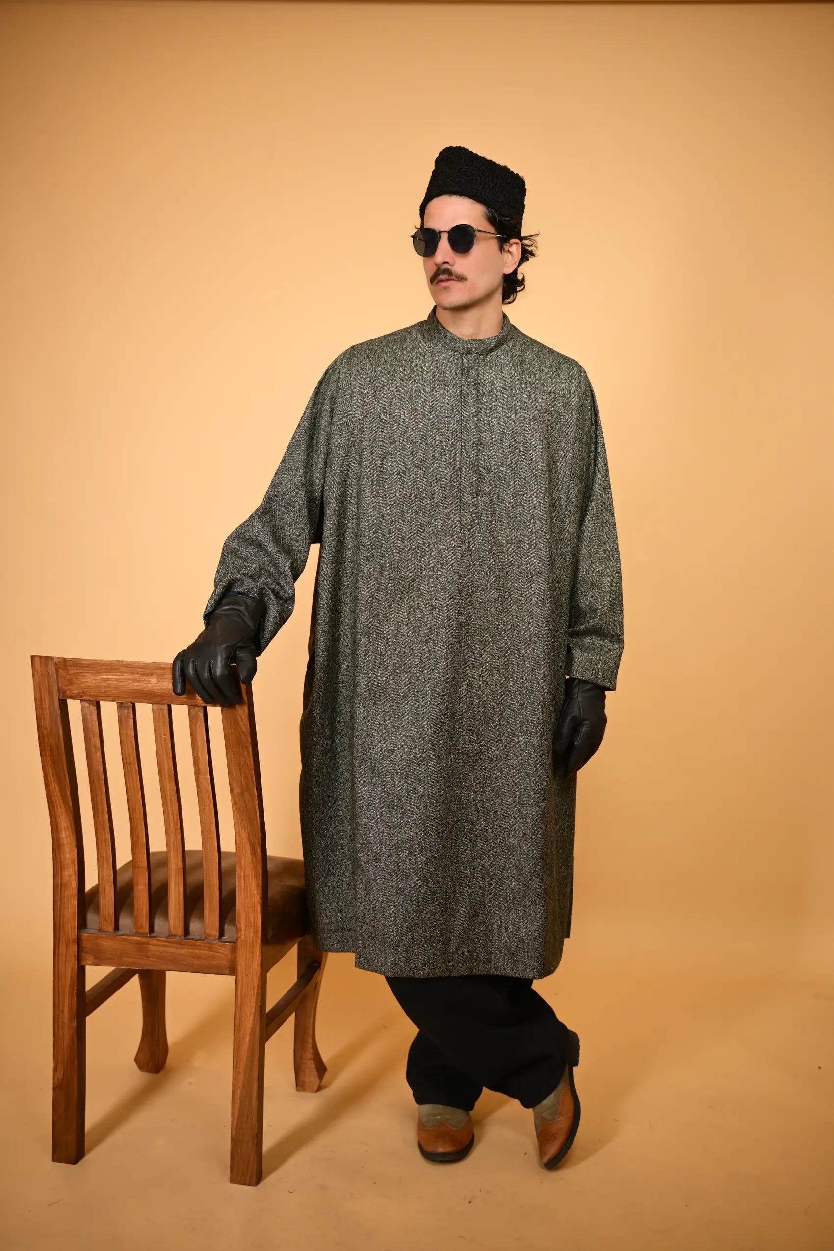 baraqah green stone weave winter traditional pheran for men 