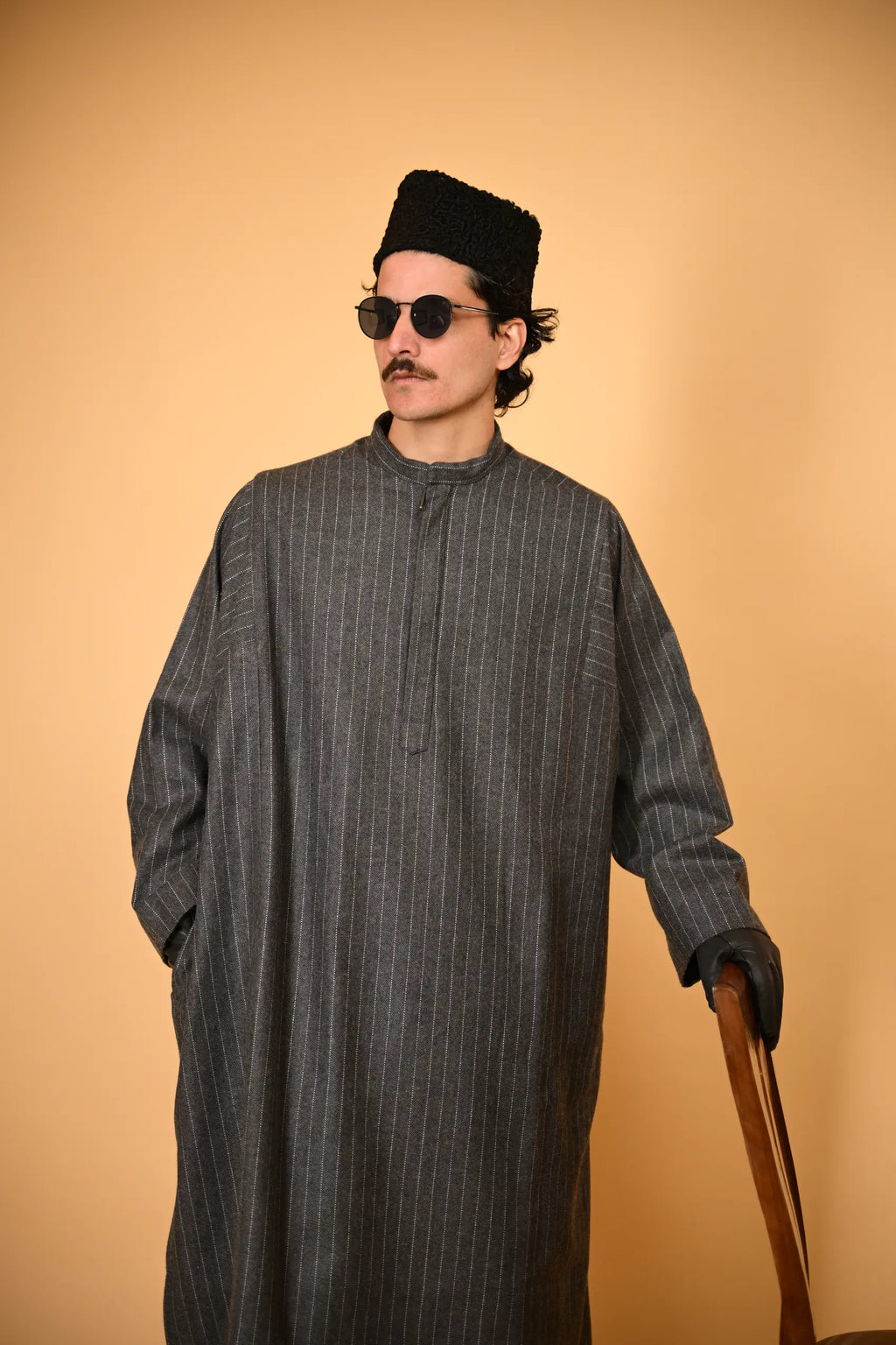 baraqah dark grey winter kashmiri traditional pheran for men 