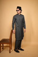 dark grey jackan winter kameez shalwaar for men