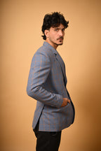 Dusty Blue with Tan Houndstooth Blazer