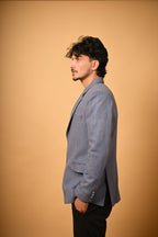 Dusty Blue with Tan Houndstooth Blazer