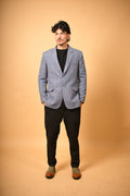 Dusty Blue with Tan Houndstooth Blazer