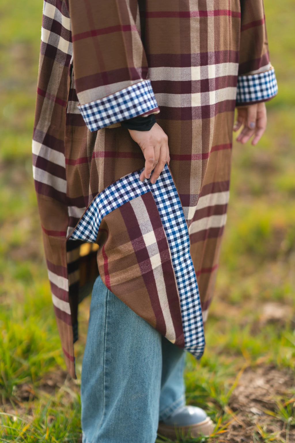 Wine Brown Checked kashmiri Traditional female winter Pheran
