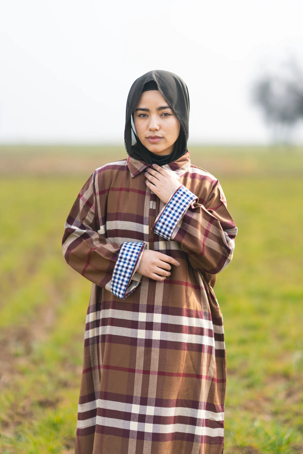 Wine Brown Checked kashmiri Traditional female winter Pheran
