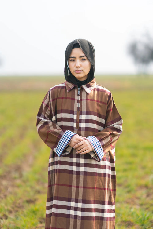 Wine Brown Checked kashmiri Traditional female winter Pheran
