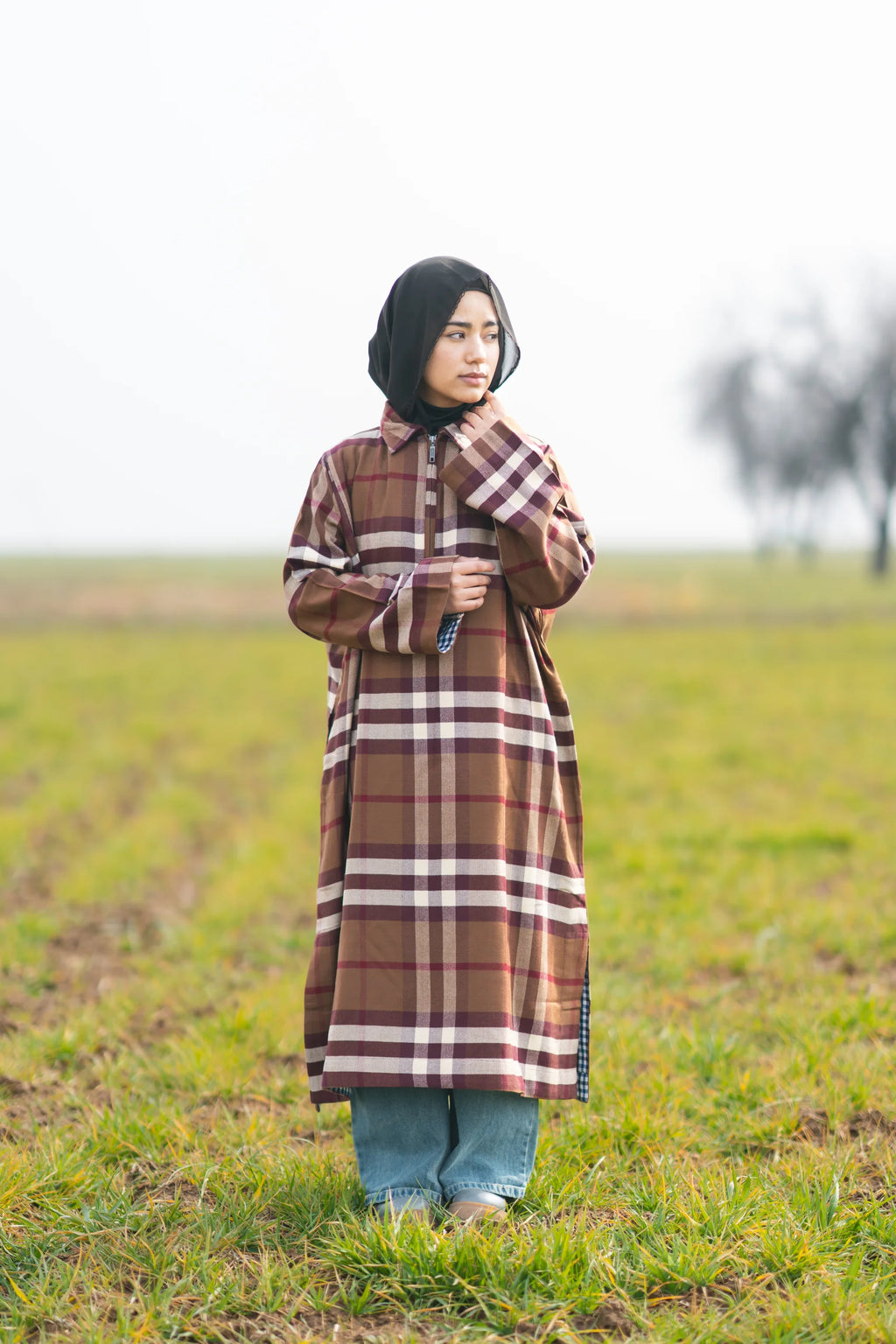 Wine Brown Checked kashmiri Traditional female winter Pheran
