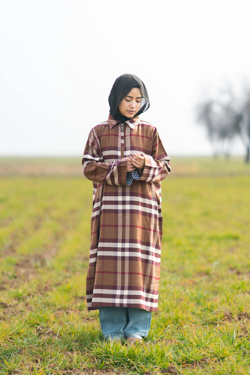 Wine Brown Checked kashmiri Traditional female winter Pheran
