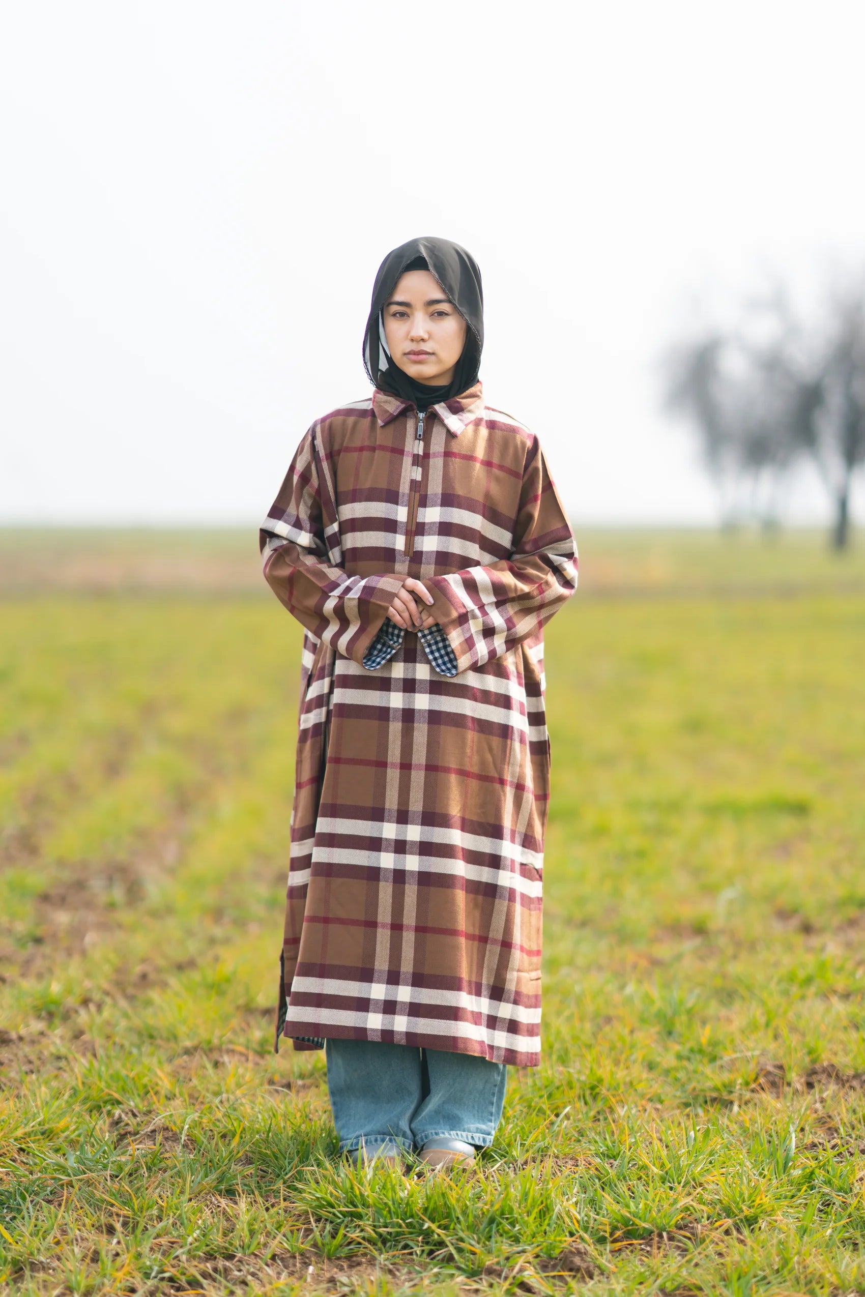 Wine Brown Checked kashmiri Traditional female winter Pheran
