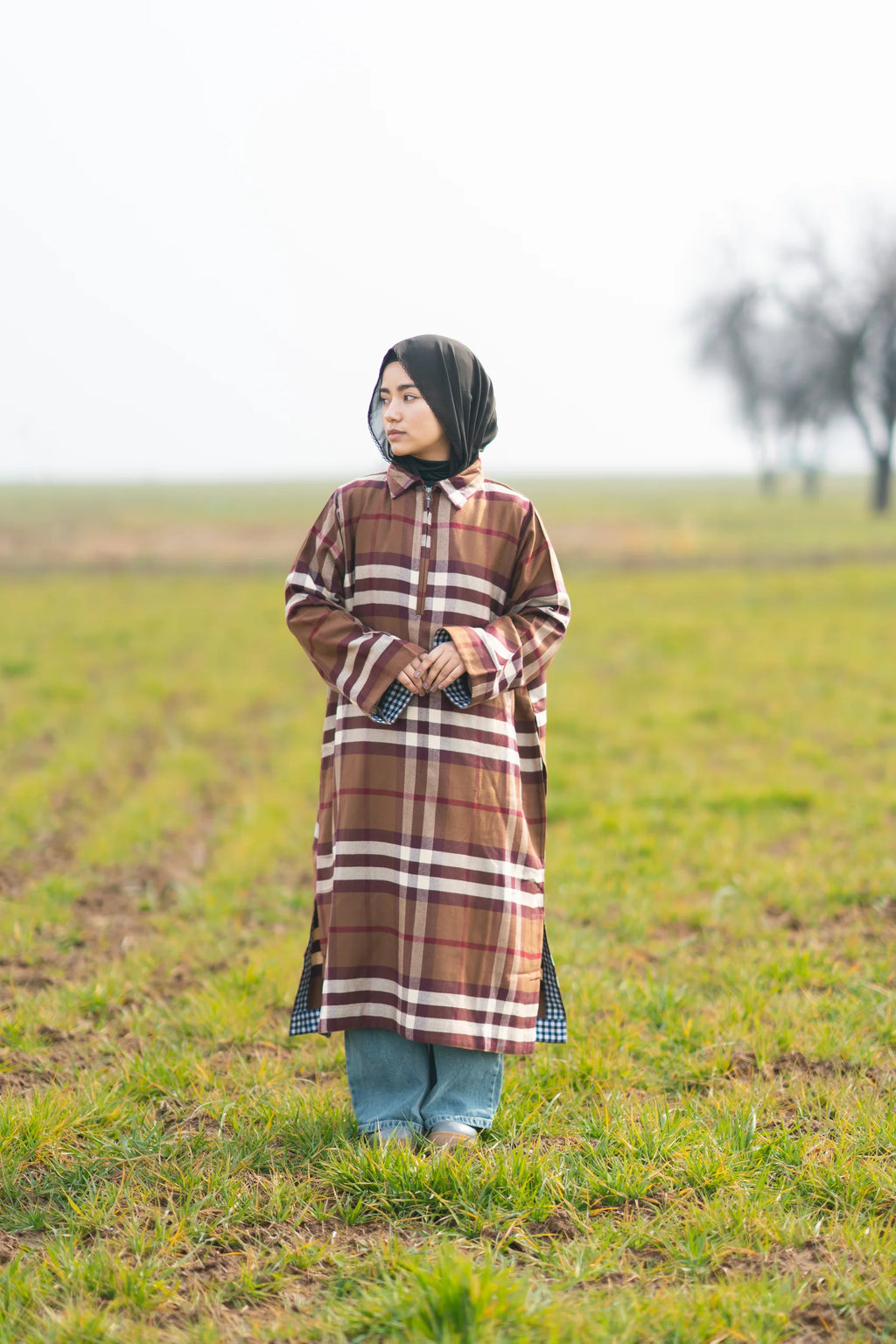 Wine Brown Checked kashmiri Traditional female winter Pheran
