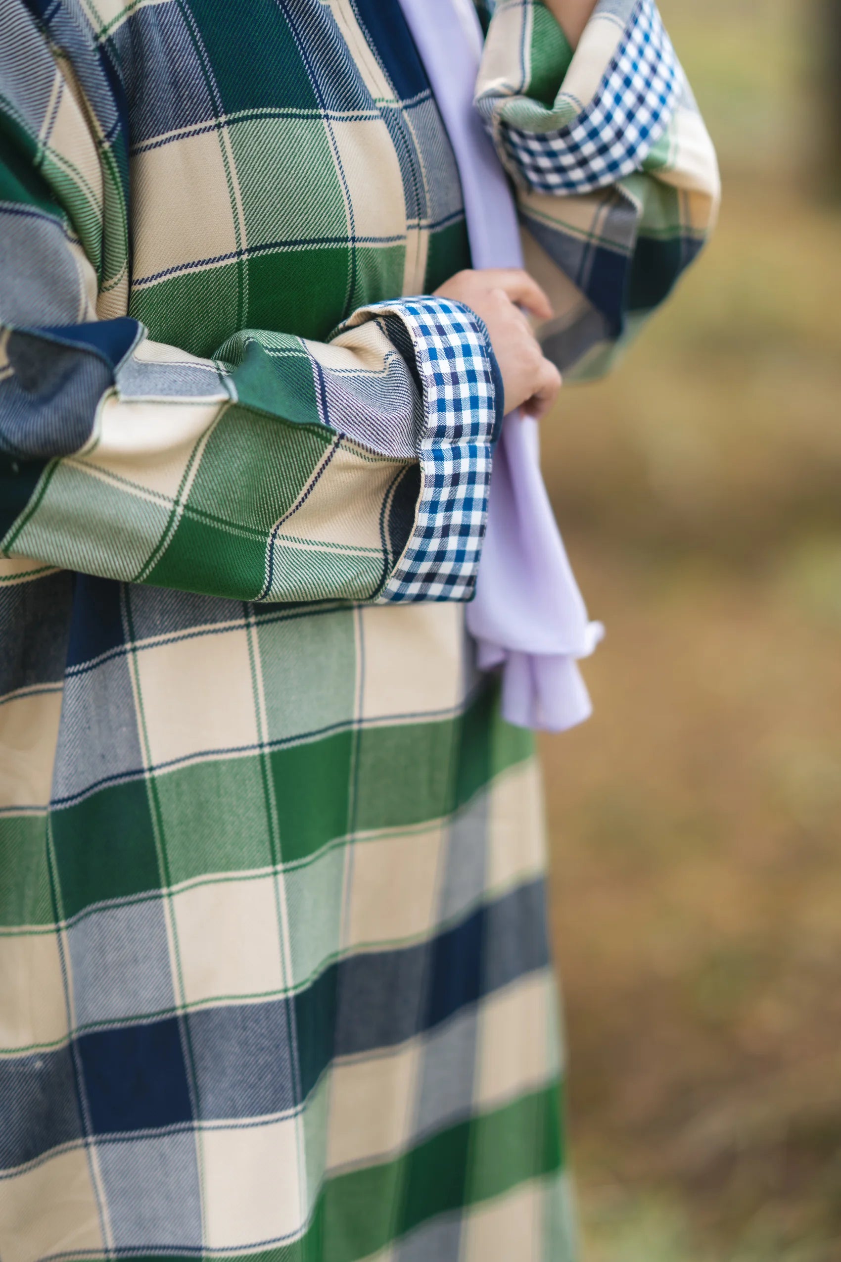 Soft Green Checked kashmiri Traditional female winter Pheran
