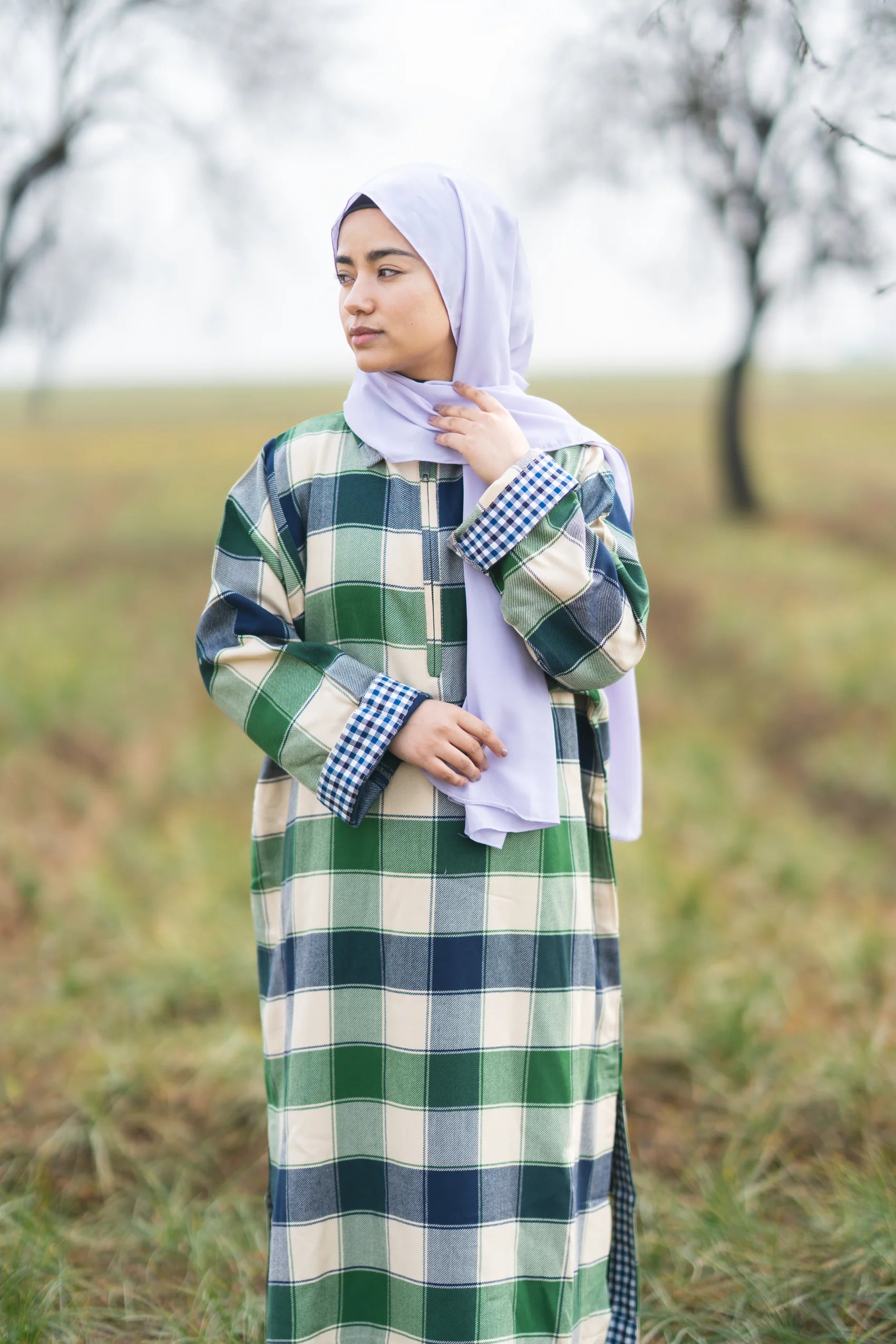 Soft Green Checked kashmiri Traditional female winter Pheran
