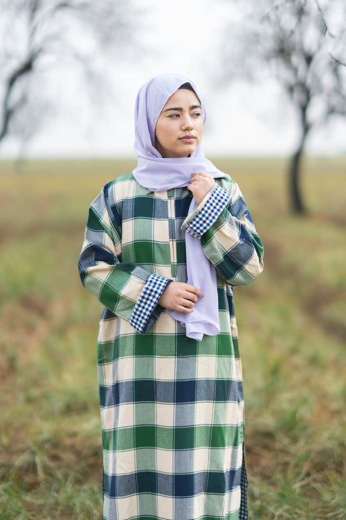 Soft Green Checked kashmiri Traditional female winter Pheran
