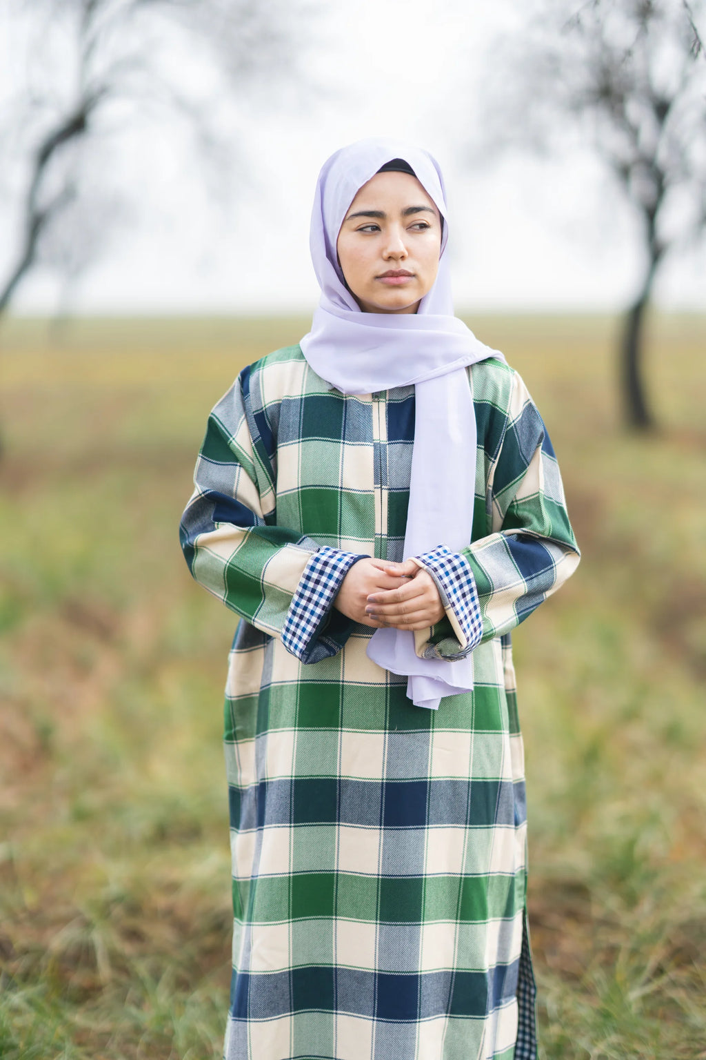 Soft Green Checked kashmiri Traditional female winter Pheran

