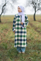 Soft Green Checked kashmiri Traditional female winter Pheran
