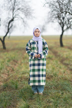 Soft Green Checked kashmiri Traditional female winter Pheran
