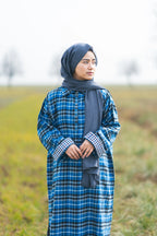 baraqah female blue checked winter pheran 