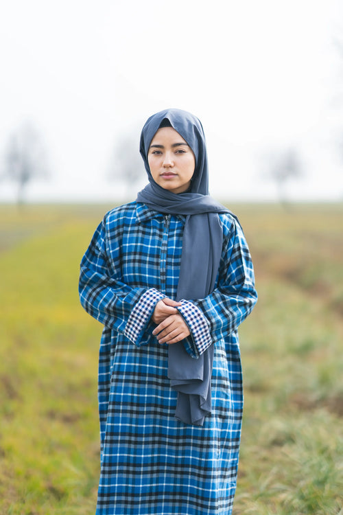 baraqah female blue checked winter pheran 