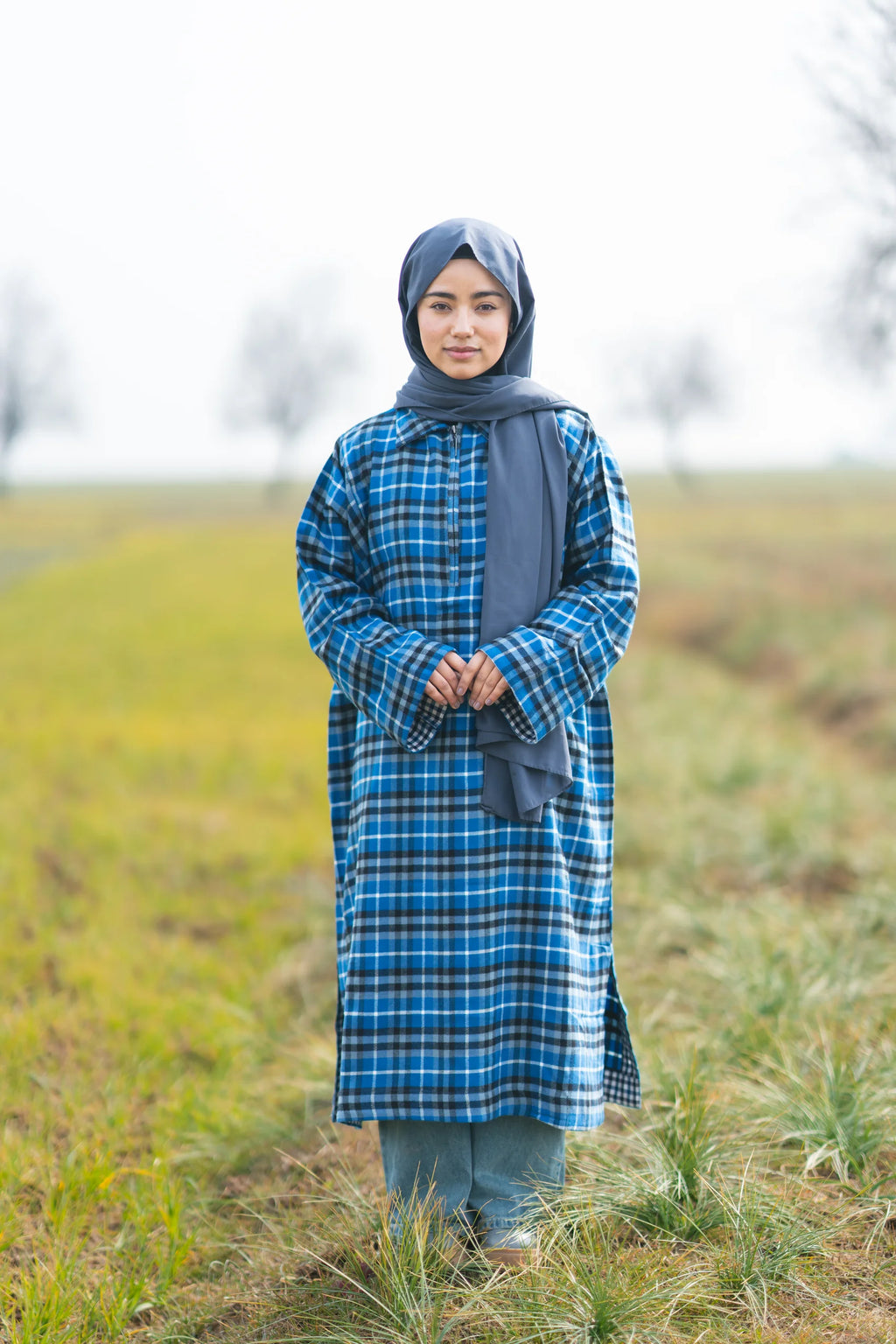 baraqah female blue checked winter pheran 