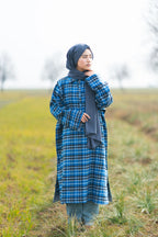 baraqah female blue checked winter pheran 