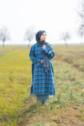 baraqah female blue checked winter pheran 
