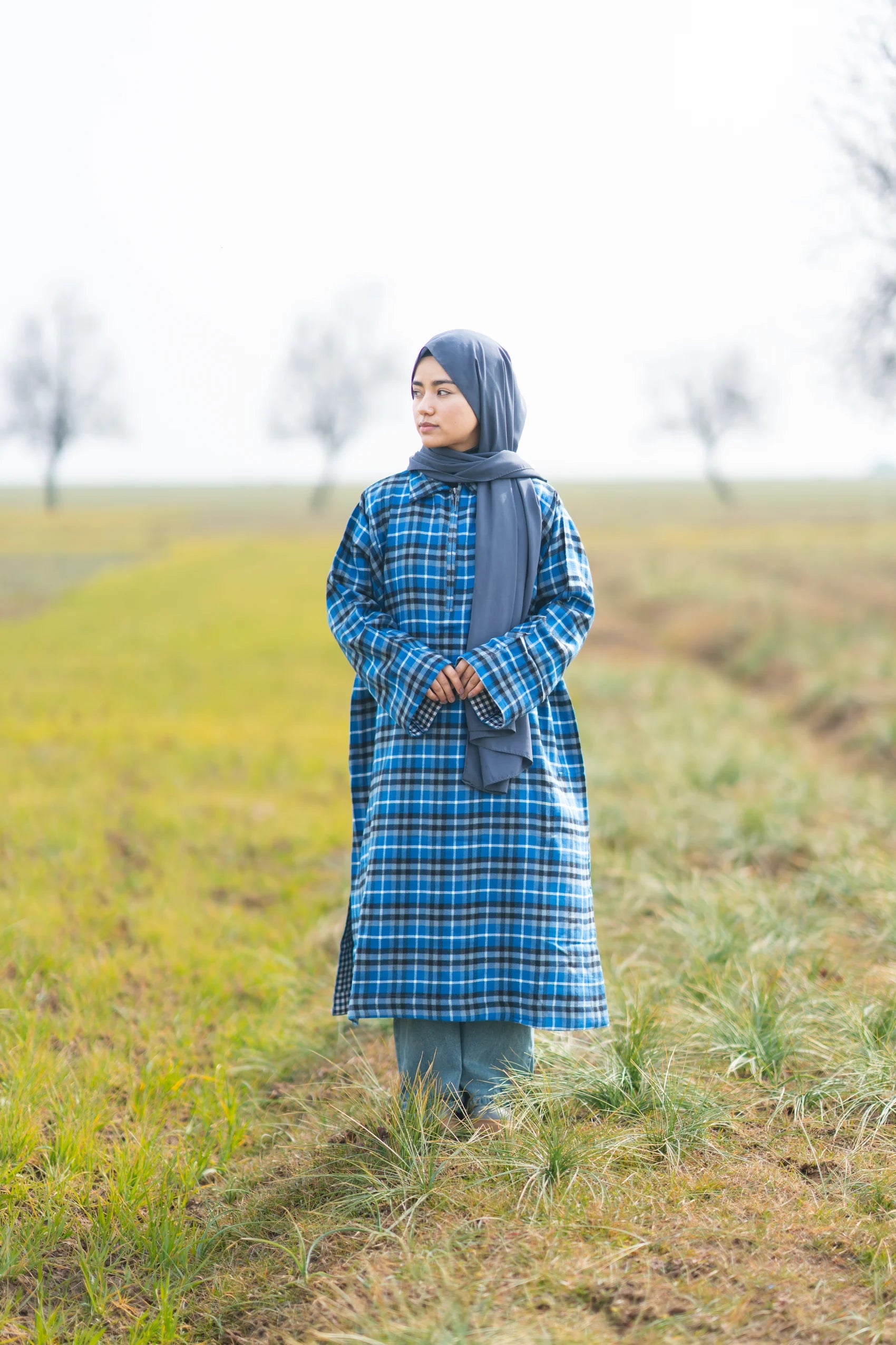 baraqah female blue checked winter pheran 