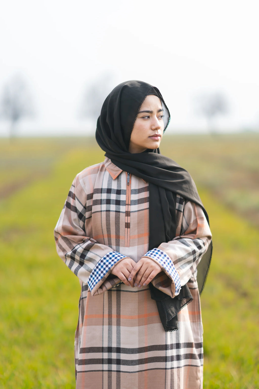 Light Almond Checked kashmiri Traditional female winter Pheran
