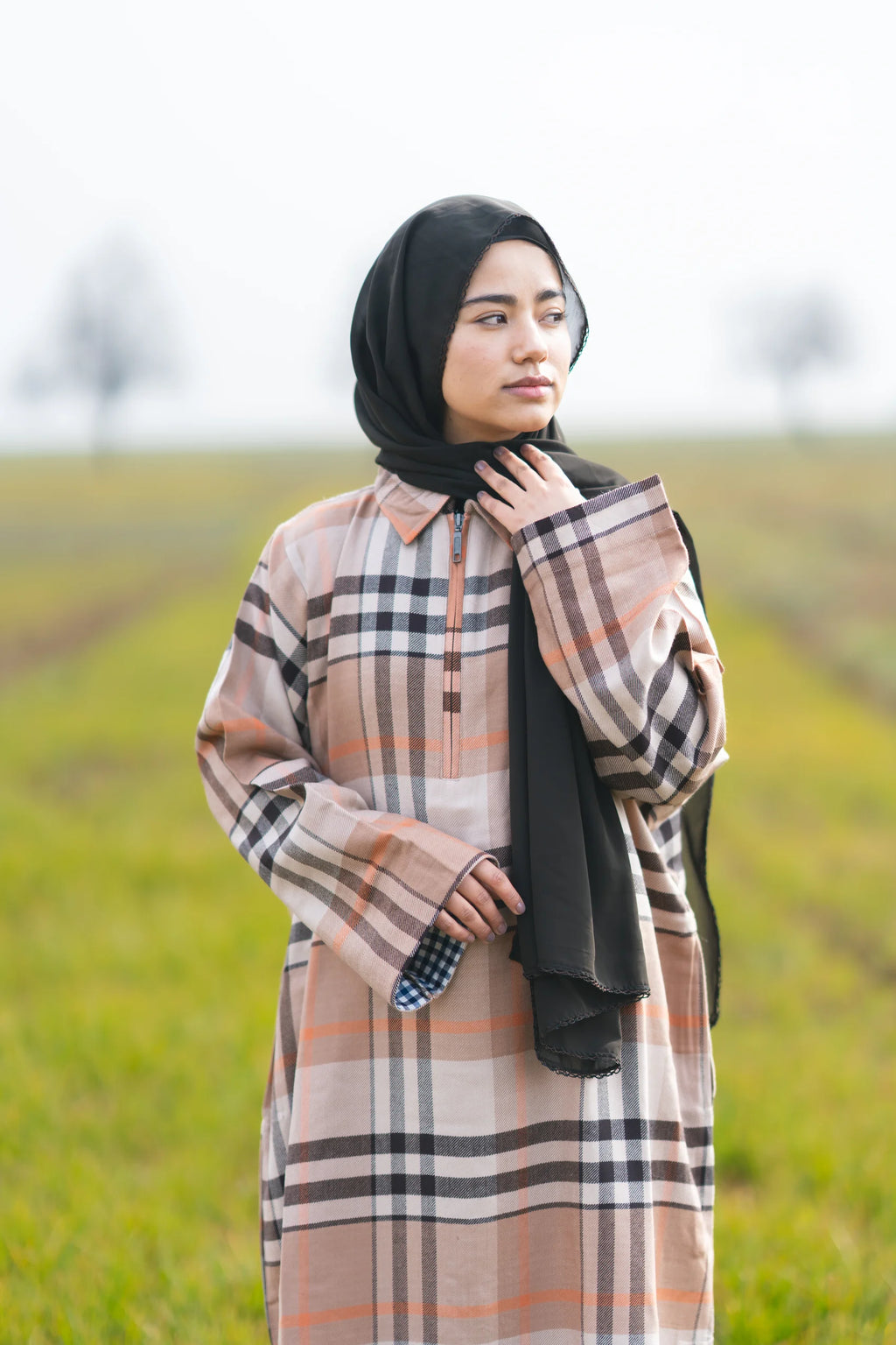 Light Almond Checked kashmiri Traditional female winter Pheran
